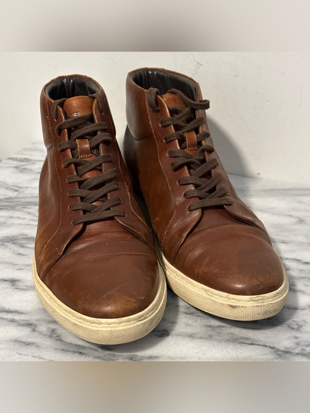 Allen Edmonds Men's Brown Leather High-Top Sneakers Sz 12D